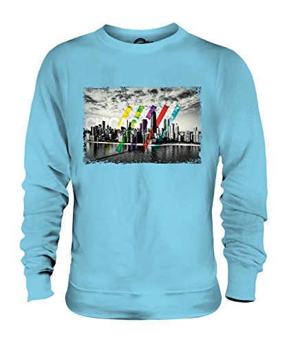 Candymix Chicago Skyline Unisex Herren Damen Sweatshirt, Größe Small, Farbe Himmelblau von Candymix