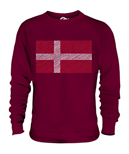 Candymix Dänemark Kritzelte Flagge Unisex Herren Damen Sweatshirt, Größe 3X-Large, Farbe Burgunderrot von Candymix