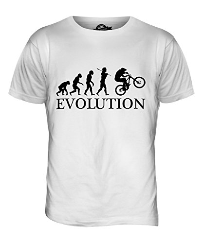 Candymix Downhill Mountainbike Evolution des Menschen Herren T Shirt, Größe Medium, Farbe Weiß von Candymix