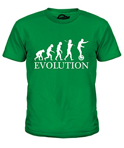 Candymix Einrad Evolution des Menschen Unisex Jungen Mädchen T Shirt, Größe 12 Jahre, Farbe Grün von Candymix