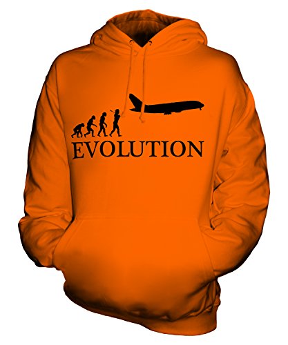 Candymix Flugzeug Evolution des Menschen Unisex Herren Damen Kapuzenpullover, Größe Large, Farbe Orange von Candymix