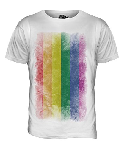 Candymix Gay Pride Verblichen Flagge Herren T Shirt, Größe 5X-Large, Farbe Weiß von Candymix