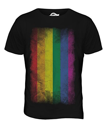 Candymix Gay Pride Verblichen Flagge Herren T Shirt, Größe Medium, Farbe Schwarz von Candymix