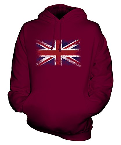 Candymix Großbritannien Weinlese Flagge Unisex Herren Damen Kapuzenpullover, Größe Medium, Farbe Burgunderrot von Candymix