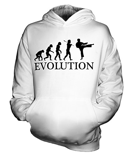 Candymix Karate Evolution des Menschen Unisex Kinder Jungen/Mädchen Kapuzenpullover, Größe 12-13 Jahre, Farbe Weiß von Candymix