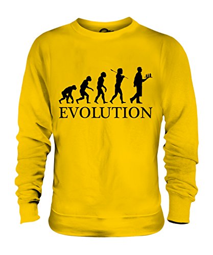 Candymix Kellner Evolution des Menschen Unisex Herren Damen Sweatshirt, Größe Small, Farbe Dunkelgelb von Candymix