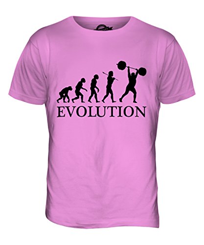 Candymix Krafttraining Gewichtheben Evolution des Menschen Herren T Shirt, Größe Large, Farbe Rosa von Candymix