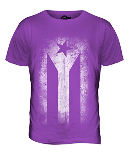 Candymix Kuba Monochrom Schwarzweiß Verblichen Flagge Herren T Shirt, Größe 2X-Large, Farbe Violett von Candymix