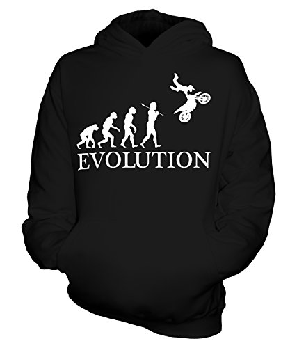 Candymix Motocross Evolution des Menschen Unisex Kinder Jungen/Mädchen Kapuzenpullover, Größe 12-13 Jahre, Farbe Schwarz von Candymix