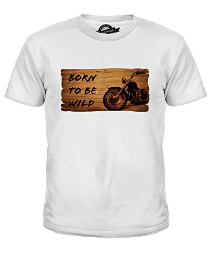 Candymix Motorrad Born to Be Wild Unisex Jungen Mädchen T Shirt, Größe 10 Jahre, Farbe Weiß von Candymix