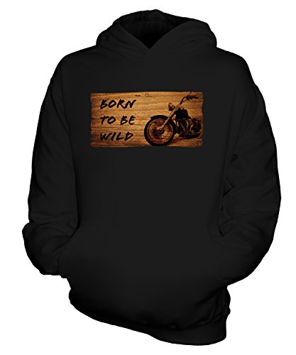 Candymix Motorrad Born to Be Wild Unisex Kinder Jungen/Mädchen Kapuzenpullover, Größe 7-8 Jahre, Farbe Schwarz von Candymix