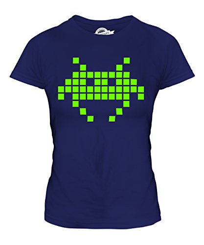 Candymix Neon Space Invader Damen T Shirt, Größe Large, Farbe Navy Blau von Candymix