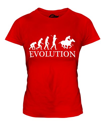Candymix Pferd Polo Evolution des Menschen Damen T Shirt, Größe Medium, Farbe Rot von Candymix