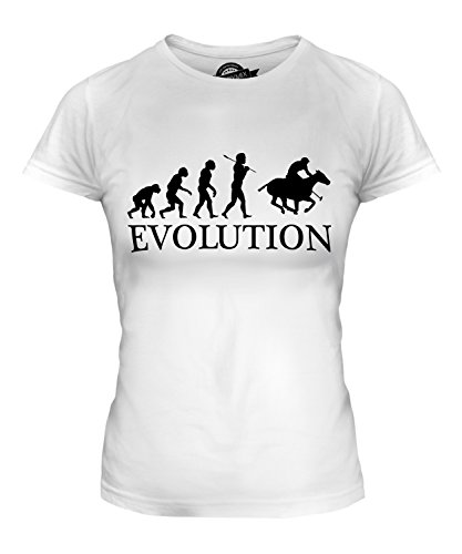 Candymix Pferd Polo Evolution des Menschen Damen T Shirt, Größe Medium, Farbe Weiß von Candymix