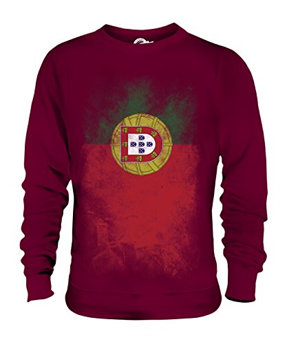 Candymix Portugal Verblichen Flagge Unisex Herren Damen Sweatshirt, Größe Large, Farbe Burgunderrot von Candymix