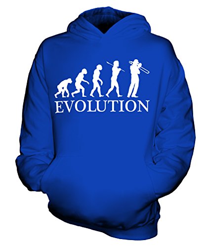 Candymix Posaune Evolution des Menschen Unisex Kinder Jungen/Mädchen Kapuzenpullover, Größe 12-13 Jahre, Farbe Königsblau von Candymix