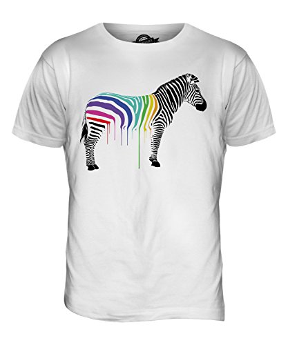 Candymix Regenbogen Gemalt Zebra Herren T Shirt, Größe Large, Farbe Weiß von Candymix