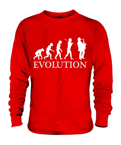 Candymix Saxophon Evolution des Menschen Unisex Herren Damen Sweatshirt, Größe X-Large, Farbe Rot von Candymix