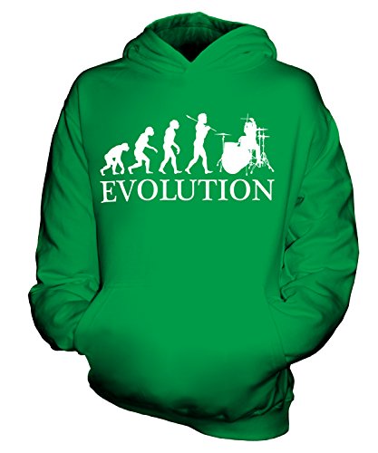 Candymix Schlagzeug Evolution des Menschen Unisex Kinder Jungen/Mädchen Kapuzenpullover, Größe 9-11 Jahre, Farbe Grün von Candymix