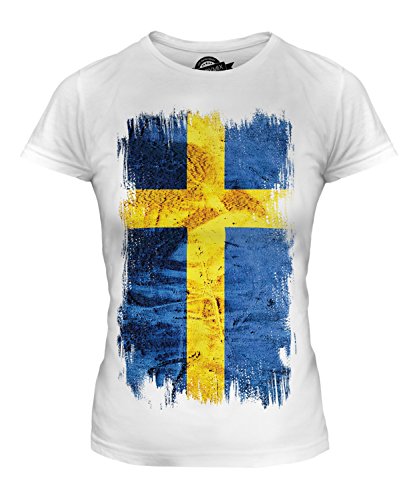 Candymix Schweden Grunge Flagge Damen T Shirt, Größe Large, Farbe Weiß von Candymix
