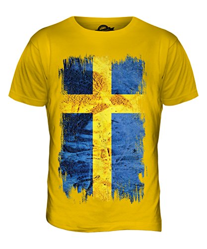 Candymix Schweden Grunge Flagge Herren T Shirt, Größe Large, Farbe Dunkelgelb von Candymix