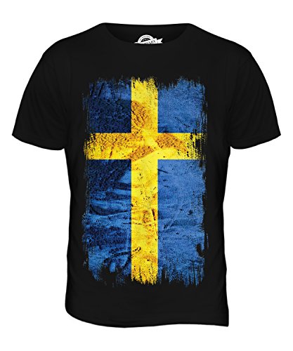 Candymix Schweden Grunge Flagge Herren T Shirt, Größe Large, Farbe Schwarz von Candymix