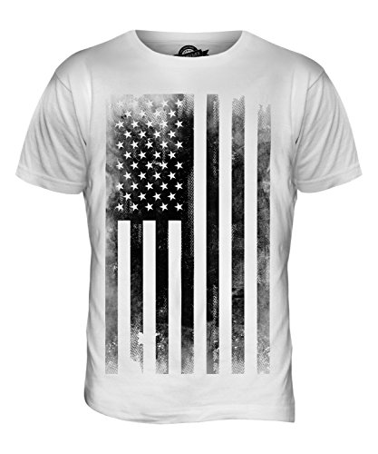 Candymix Usa Sternenbanner Schwarzweiß Verblichen Flagge Herren T Shirt, Größe Small, Farbe Weiß von Candymix