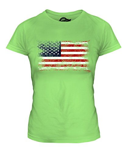 Candymix Vereinigte Staaten Usa Sternenbanner Weinlese Flagge Damen T Shirt, Größe X-Large, Farbe Limettengrün von Candymix