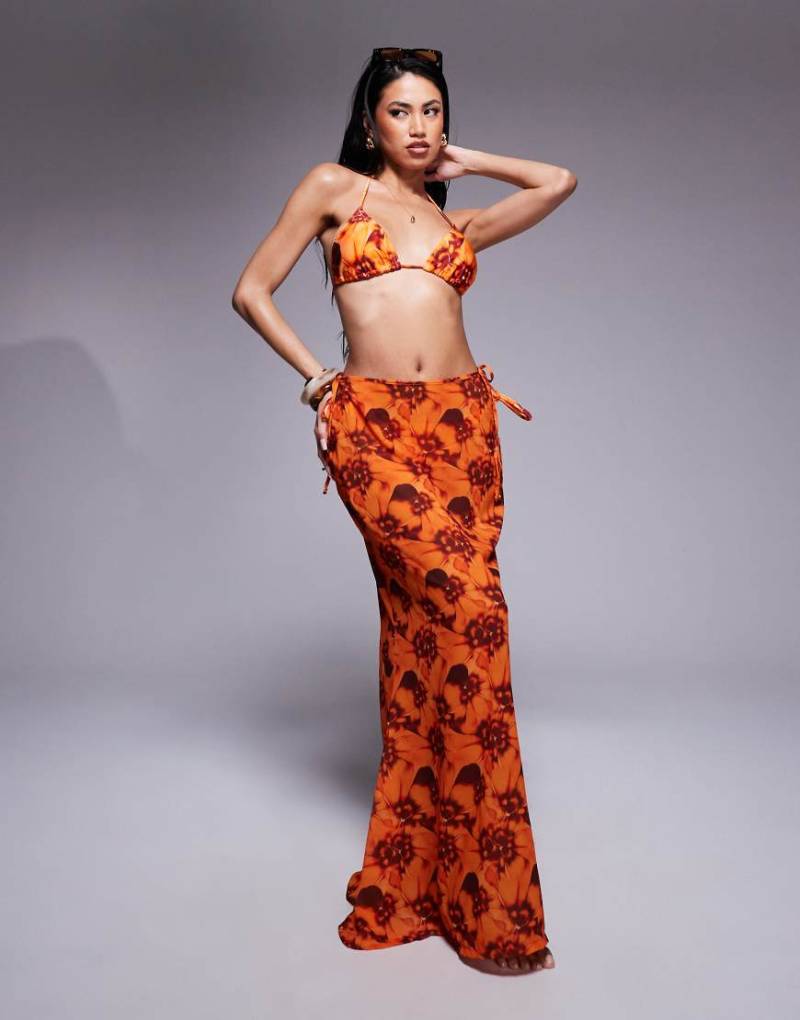 Candypants - Maxi-Strandrock aus Netzstoff in Orange mit Batikmuster von Candypants