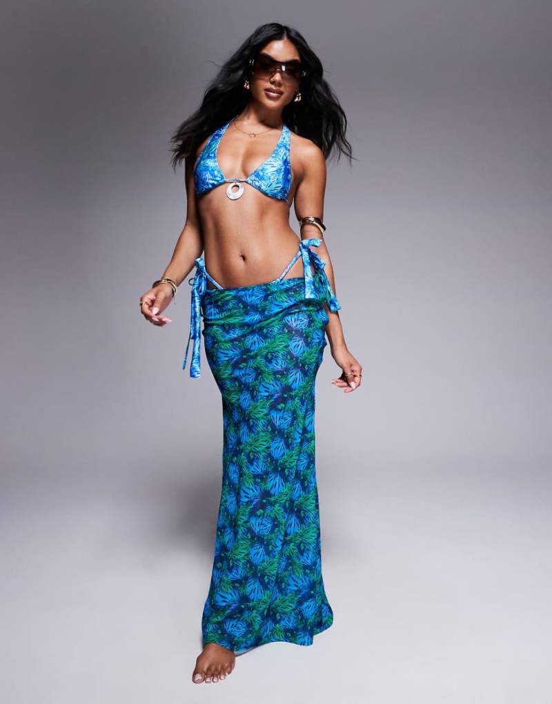 Candypants - Maxi-Strandrock aus Polygeorgette mit abstraktem Print in Blau von Candypants