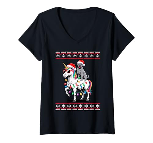 Damen Christmas Cane Corso Unicorn Sunglasses T-Shirt mit V-Ausschnitt Damen Christmas Cane Corso Unicorn Sunglasses T-Shirt mit V-Ausschnitt von Cane Corso Dog Lover Gifts