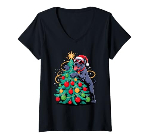 Damen Christmas Tree Cane Corso Sunglasses T-Shirt mit V-Ausschnitt Damen Christmas Tree Cane Corso Sunglasses T-Shirt mit V-Ausschnitt von Cane Corso Dog Lover Gifts