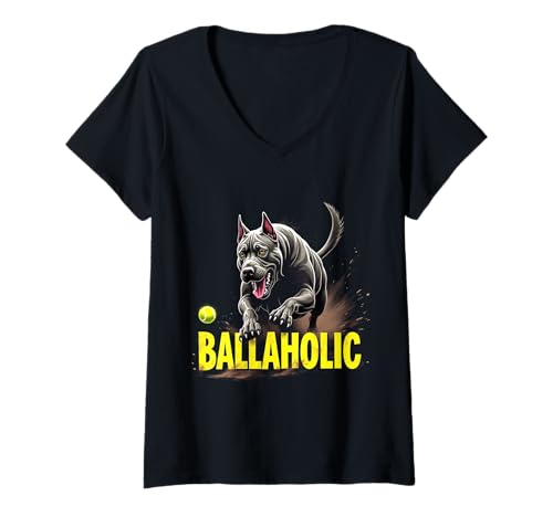Damen Lustiger Ballaholic Cane Corso Dog Chasing Ball T-Shirt mit V-Ausschnitt Damen Lustiger Ballaholic Cane Corso Dog Chasing Ball T-Shirt mit V-Ausschnitt von Cane Corso Fun Designs