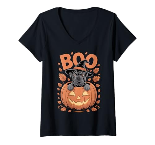 Damen Cane Corso Kostüm auf Kürbis Halloween Cane Corso T-Shirt mit V-Ausschnitt von Cane Corso Halloween kids, women, men