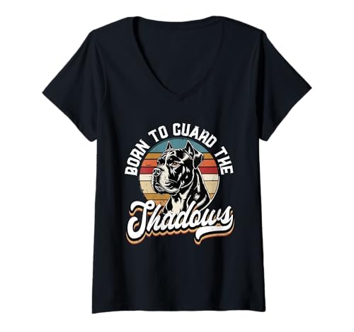 Damen Cane Corso Hund Born to Guard The Shadows T-Shirt mit V-Ausschnitt Damen Cane Corso Hund Born to Guard The Shadows T-Shirt mit V-Ausschnitt von Cane Corso Hund