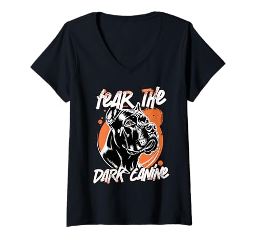 Damen Cane Corso Hund Fear The Dark Canine T-Shirt mit V-Ausschnitt Damen Cane Corso Hund Fear The Dark Canine T-Shirt mit V-Ausschnitt von Cane Corso Hund