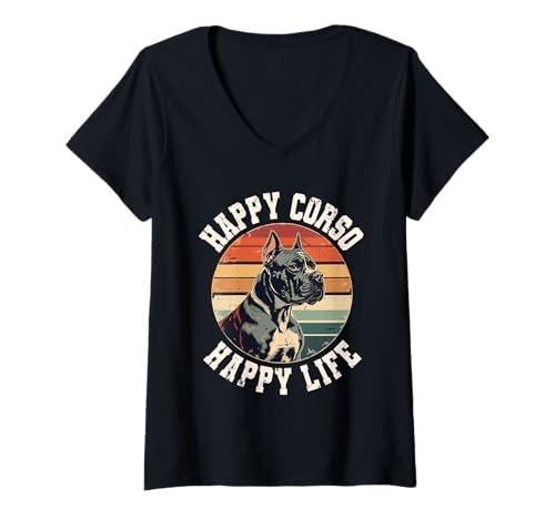 Damen Cane Corso Hund Happy Corso Happy Life T-Shirt mit V-Ausschnitt Damen Cane Corso Hund Happy Corso Happy Life T-Shirt mit V-Ausschnitt von Cane Corso Hund