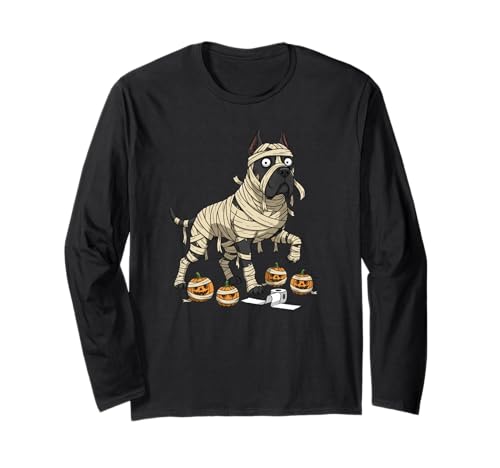 Lustiger Cane Corso Mummy Kürbis Halloween Kinder Herren Damen Langarmshirt von Cane Corso Lovers Cute Halloween Outfits Boy Girl