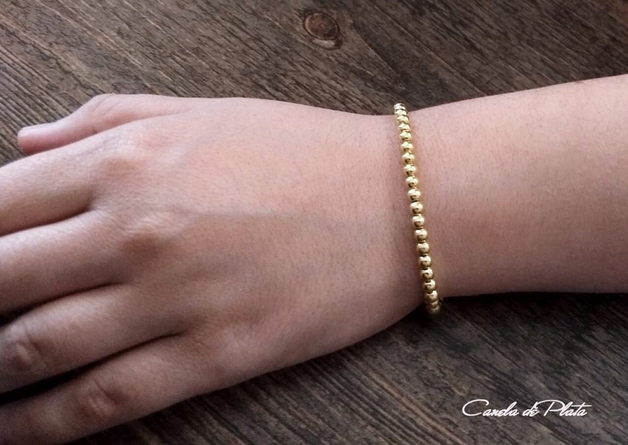 18 Karat Vergoldetes Perlenarmband Über Sterlingsilber. 4 Mm Großes Armband Mit Vergoldeten Perlen. Für Den Alltag. Stapelbares Armband 18 Karat Vergoldetes Perlenarmband Über Sterlingsilber. 4 Mm Großes Armband Mit Vergoldeten Perlen. Für Den Alltag. Stapelbares Armband von CaneladePlata