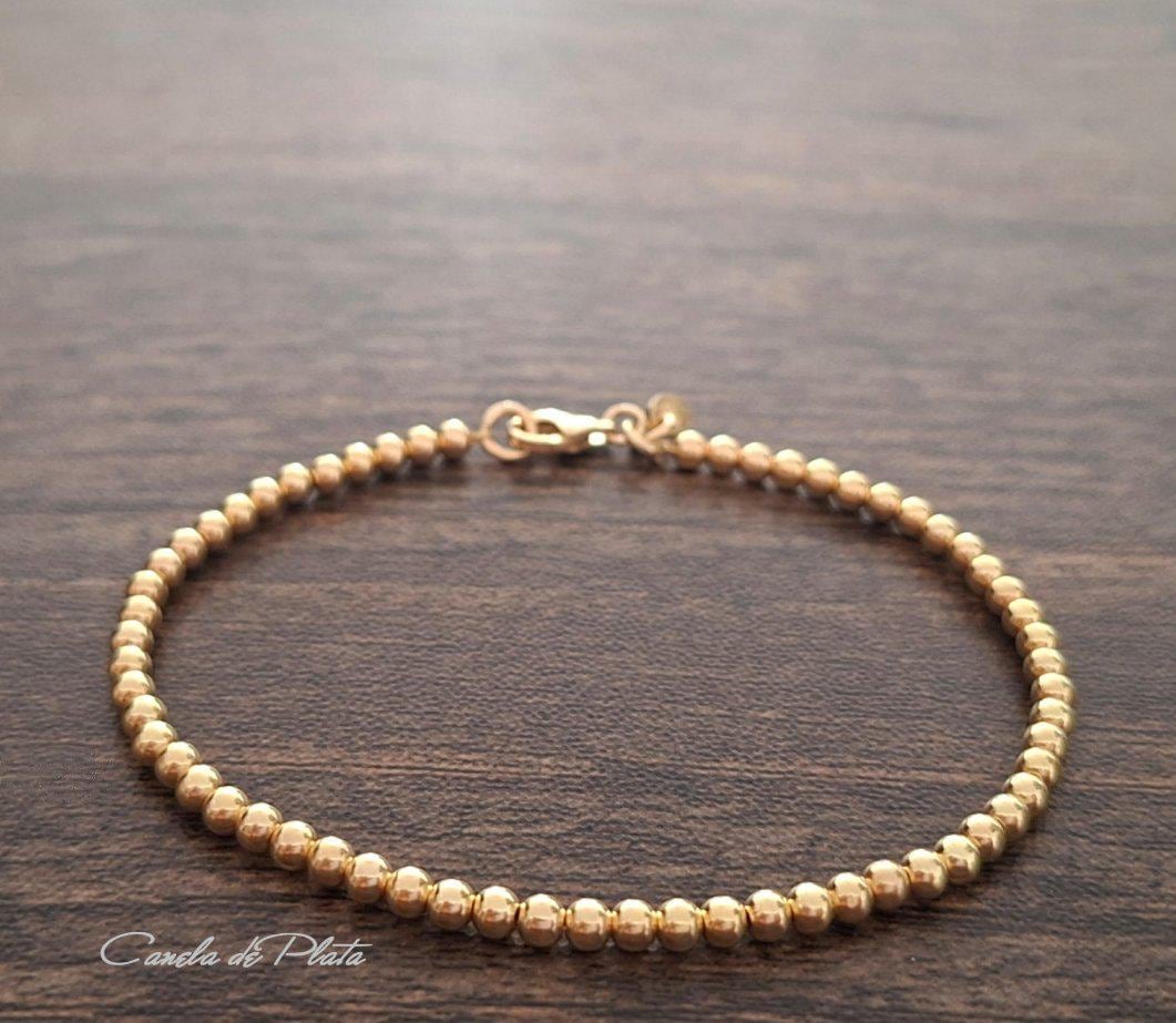 3 Mm Perlenarmband Aus Gelbgold-Vermeil. 18 Karat Gold Über Sterlingsilber. Stapelbares Armband Für Jeden Tag 3 Mm Perlenarmband Aus Gelbgold-Vermeil. 18 Karat Gold Über Sterlingsilber. Stapelbares Armband Für Jeden Tag von CaneladePlata