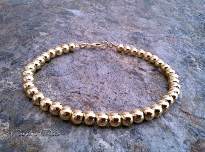 5 Mm Breites Armband Aus 18 Karat Vergoldetem Vermeil-Perlen Über 925Er Silber. Stapelbares Armband. Vergoldeten Perlen Sterlingsilber 5 Mm Breites Armband Aus 18 Karat Vergoldetem Vermeil-Perlen Über 925Er Silber. Stapelbares Armband. Vergoldeten Perlen Sterlingsilber von CaneladePlata