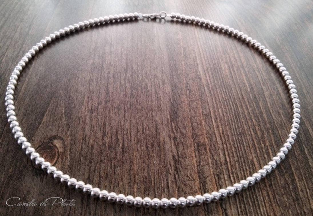 925 Silber 4mm Perlenkette. Sterling Halsband 925 Silber 4mm Perlenkette. Sterling Halsband von CaneladePlata