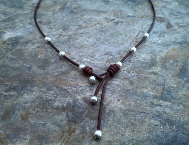Halsband Aus Leder Und Sterlingsilber. Perlenkette 925Er Silber Halsband Aus Leder Und Sterlingsilber. Perlenkette 925Er Silber von CaneladePlata