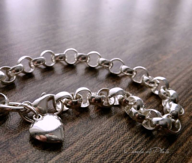 Rolo-Kettenarmband Aus 925Er Silber, 6, 6 Mm, Mit Herzanhänger. Dickes Silberkettenarmband Rolo-Kettenarmband Aus 925Er Silber, 6, 6 Mm, Mit Herzanhänger. Dickes Silberkettenarmband von CaneladePlata