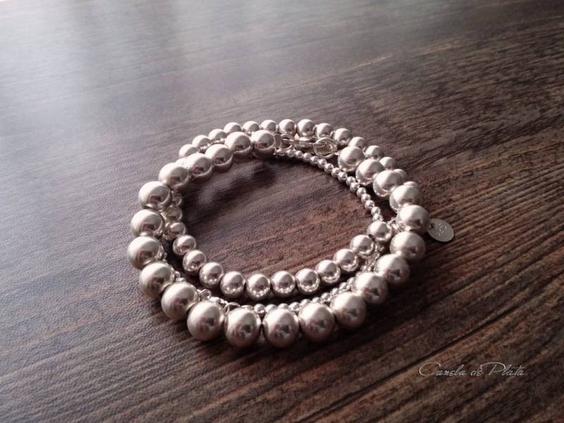 Set Mit 3 Kugelarmbändern Aus 925Er Silber. Armbändern Silber 4, 6 Und 8 Mm Großen Perlen Set Mit 3 Kugelarmbändern Aus 925Er Silber. Armbändern Silber 4, 6 Und 8 Mm Großen Perlen von CaneladePlata