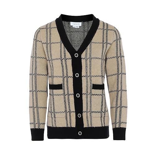 Caneva Damen Strickjacke mit überschnittenen Schultern und V-Ausschnitt Schwarz Wollweiss Kariert Größe M/L von Caneva