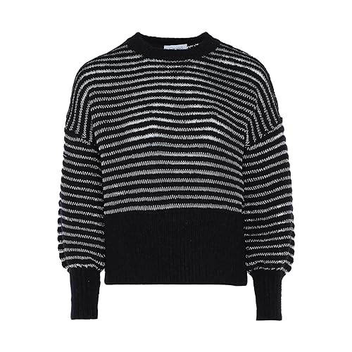Caneva Women's Damen Hochwertiger gestreifter Strickpullover mit Ballonärmeln Schwarz Größe XL/XXL Pullover Sweater von caneva