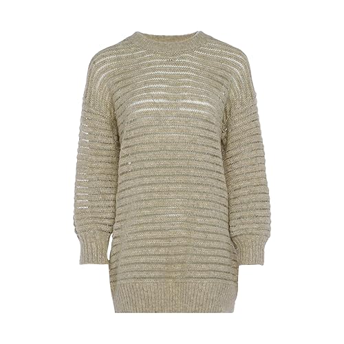 Caneva Women's Damen Slouchy Long Crewneck Stretch-Neck Pullover Sweater Creme Größe M/L Kleid/Rock, Medium von caneva