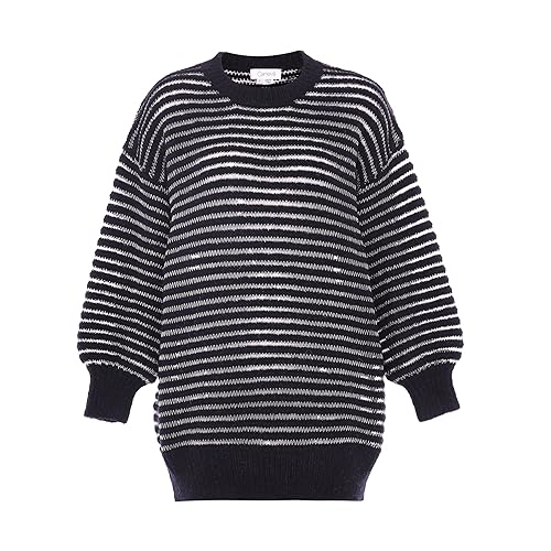 Caneva Women's Damen Slouchy Long Crewneck Stretch-Neck Pullover Sweater Schwarz Größe M/L Kleid/Rock, Medium von caneva