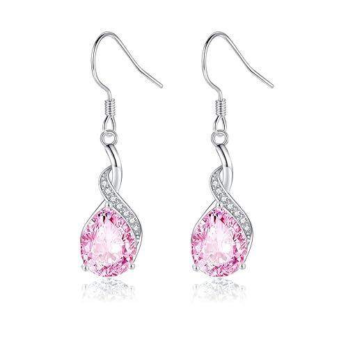 Cangall 925 Sterling Silber Ohrringe Hängend mit Rosa Zirkonia, Haken Hängeohrringe Silber 925, Leicht Hypoallergen Tropfen Ohrhänger Silber Ohrschmuck zu Geburtstag von Cangall